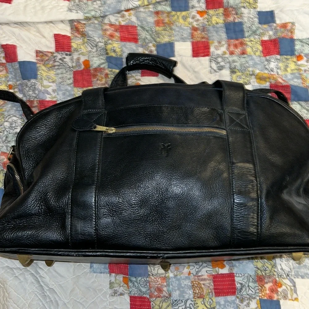 Vintage Frye black leather duffle bag